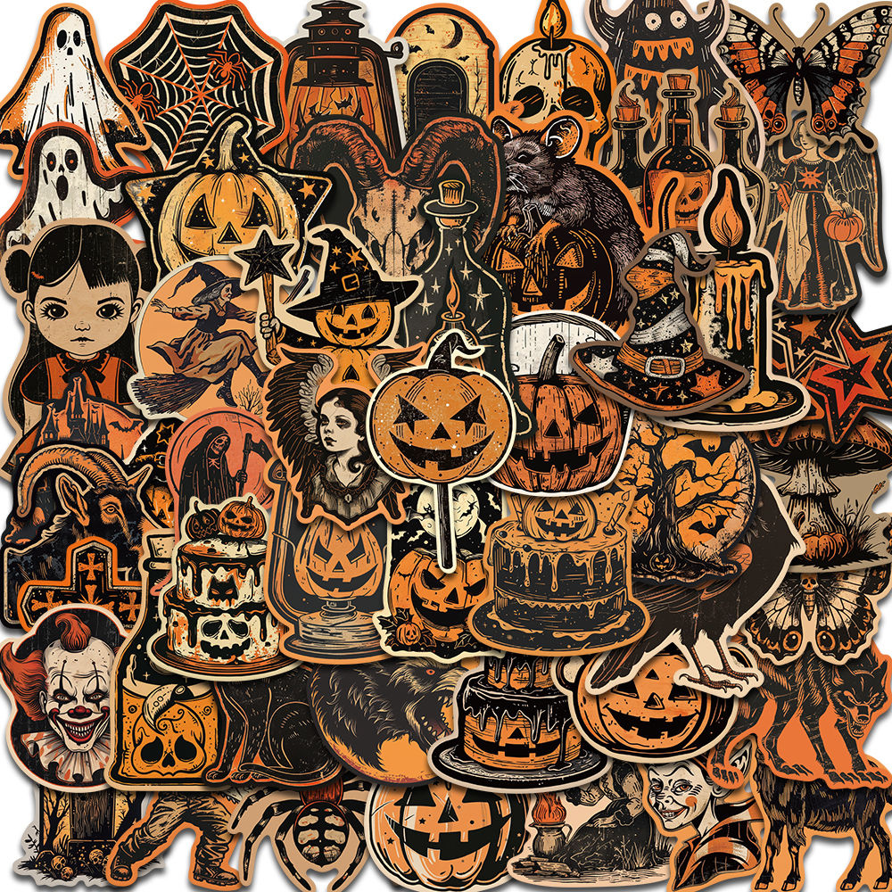 50/100PCS Retro Halloween Stickers Terrifying Pumpkin Luggage Phone Graffiti Lap