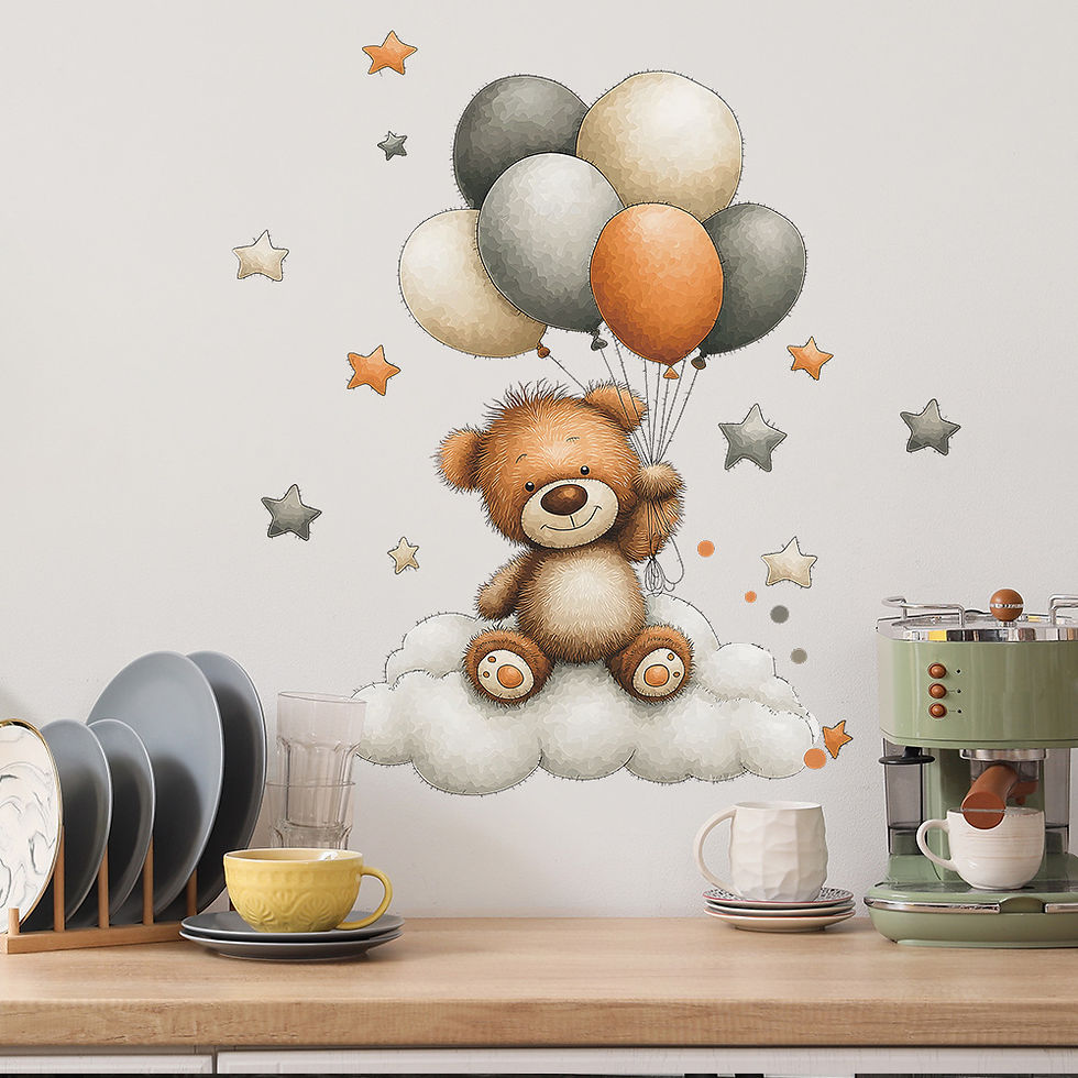 Thumbnail: Adorable Teddy Bear Wall Stickers Removable Decor With Balloons Stars & Clouds F