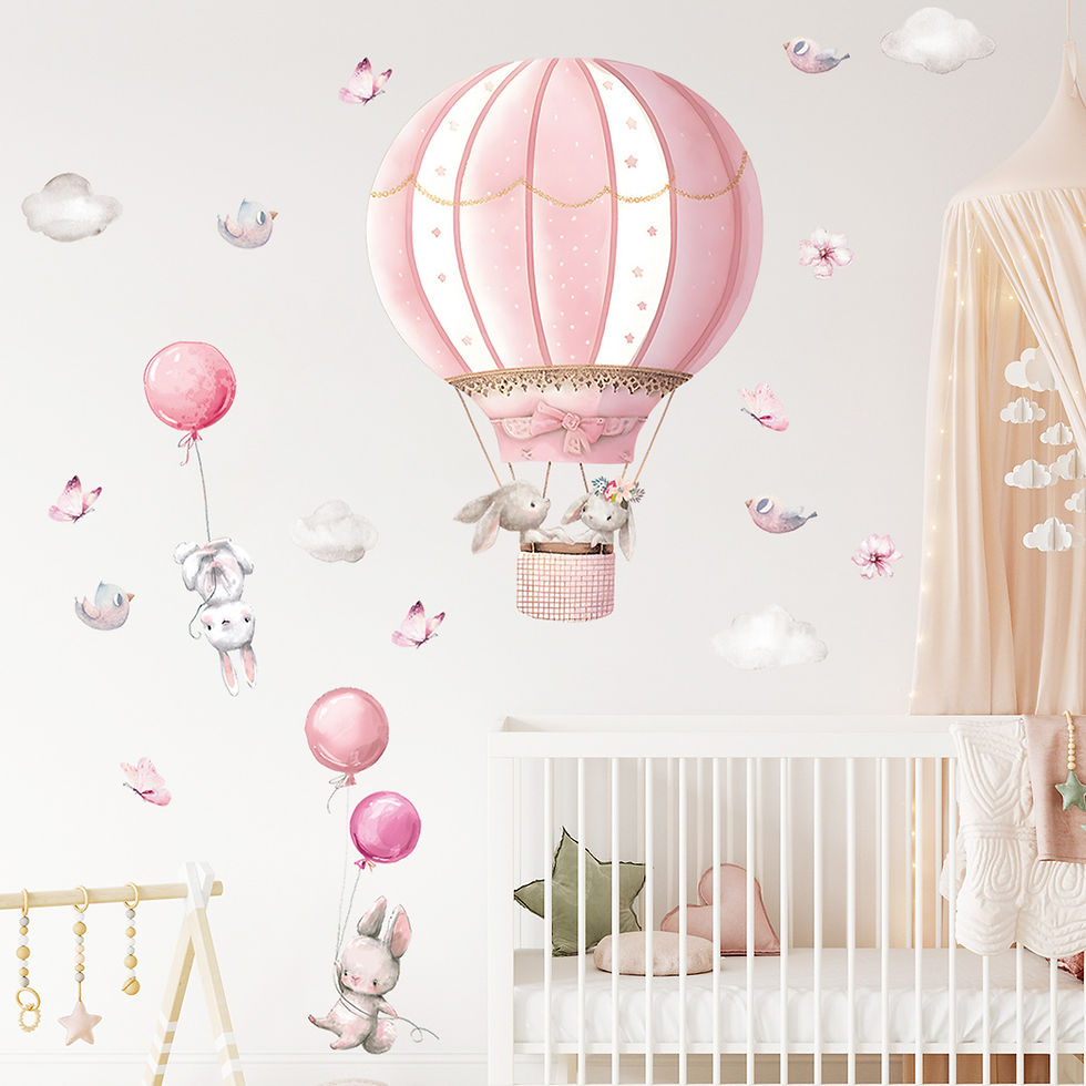 Thumbnail: Cartoon Cute Rabbit Pink Balloon Clouds Wall Stickers For Children's Room Kids B