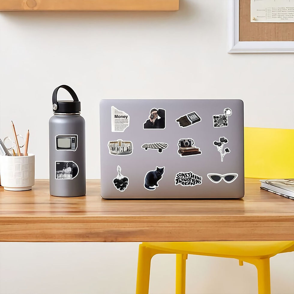 Thumbnail: 50 Pieces Assorted Black and White Silent Film Stickers - Cute Decorative Decals