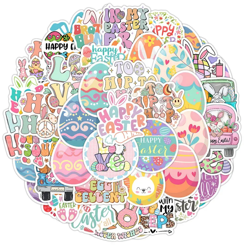 Creative Easter Doodle Decals - 50-Sheet BPA-Free Vinyl Stickers for Tech Aesthe