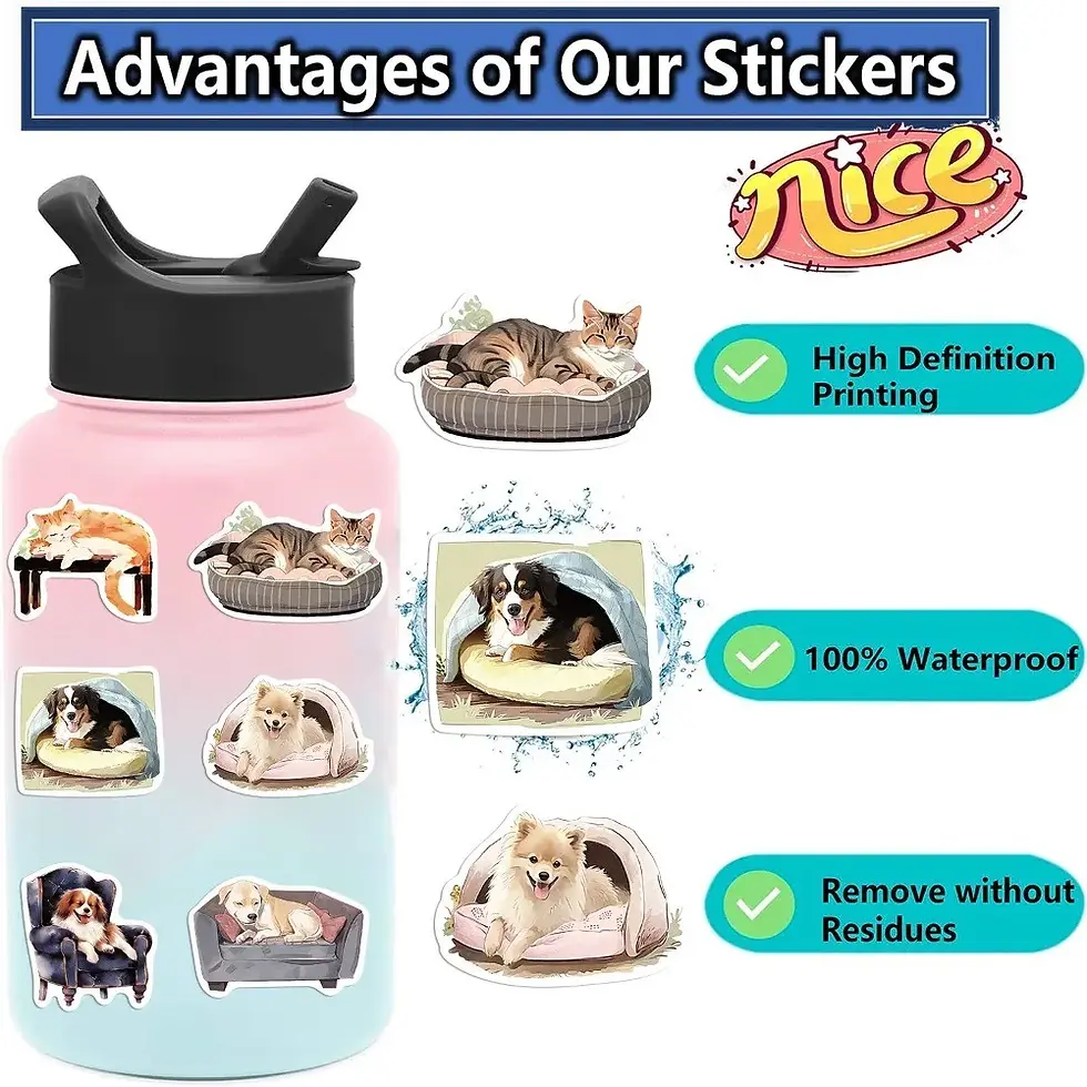 Thumbnail: 50-Piece Cute Cozy Cartoon Cat & Dog Graffiti Stickers - DIY Waterproof Decor fo