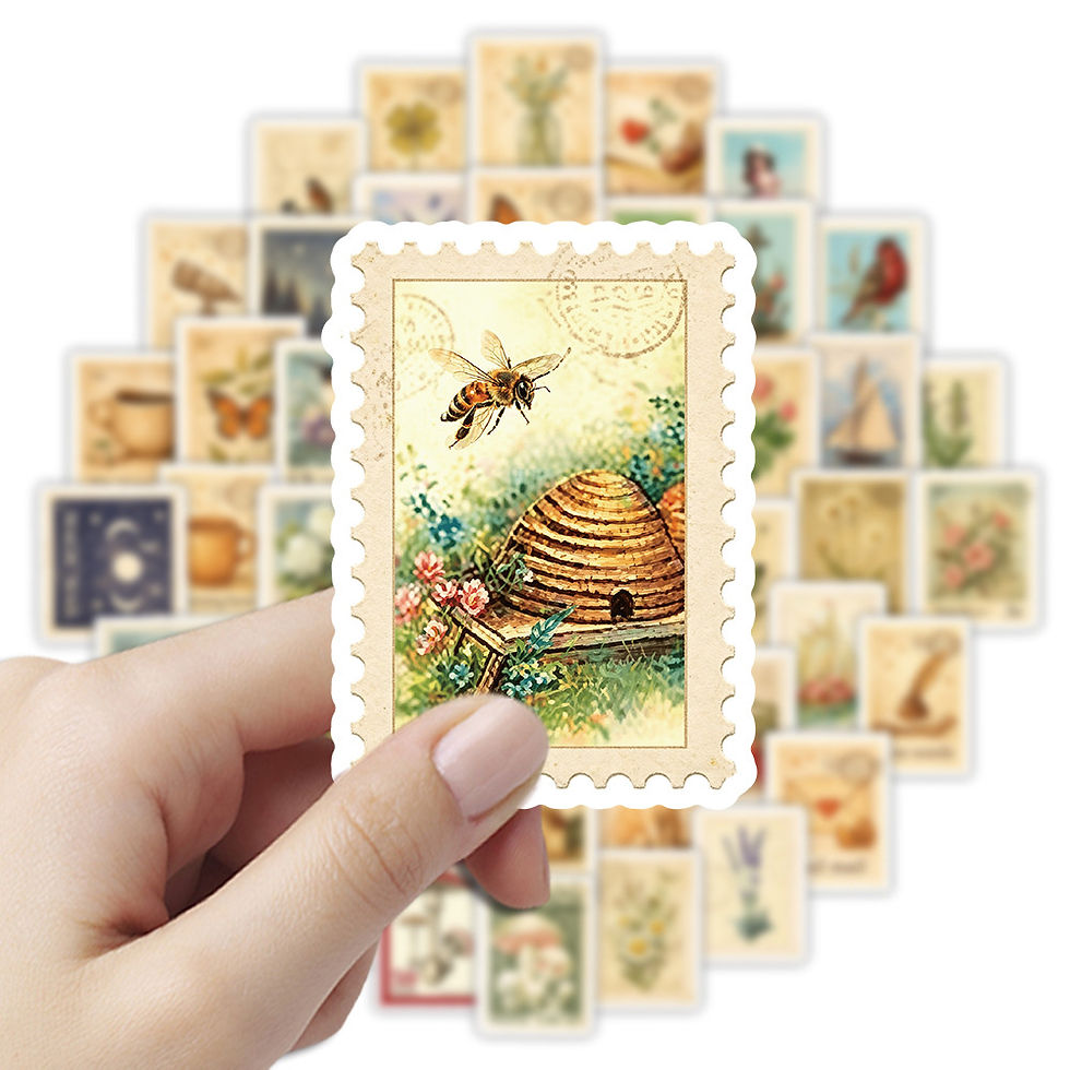 Thumbnail: 50Pcs Vintage Stamp Style Stickers Retro Postage Aesthetic Decals for Journal DI