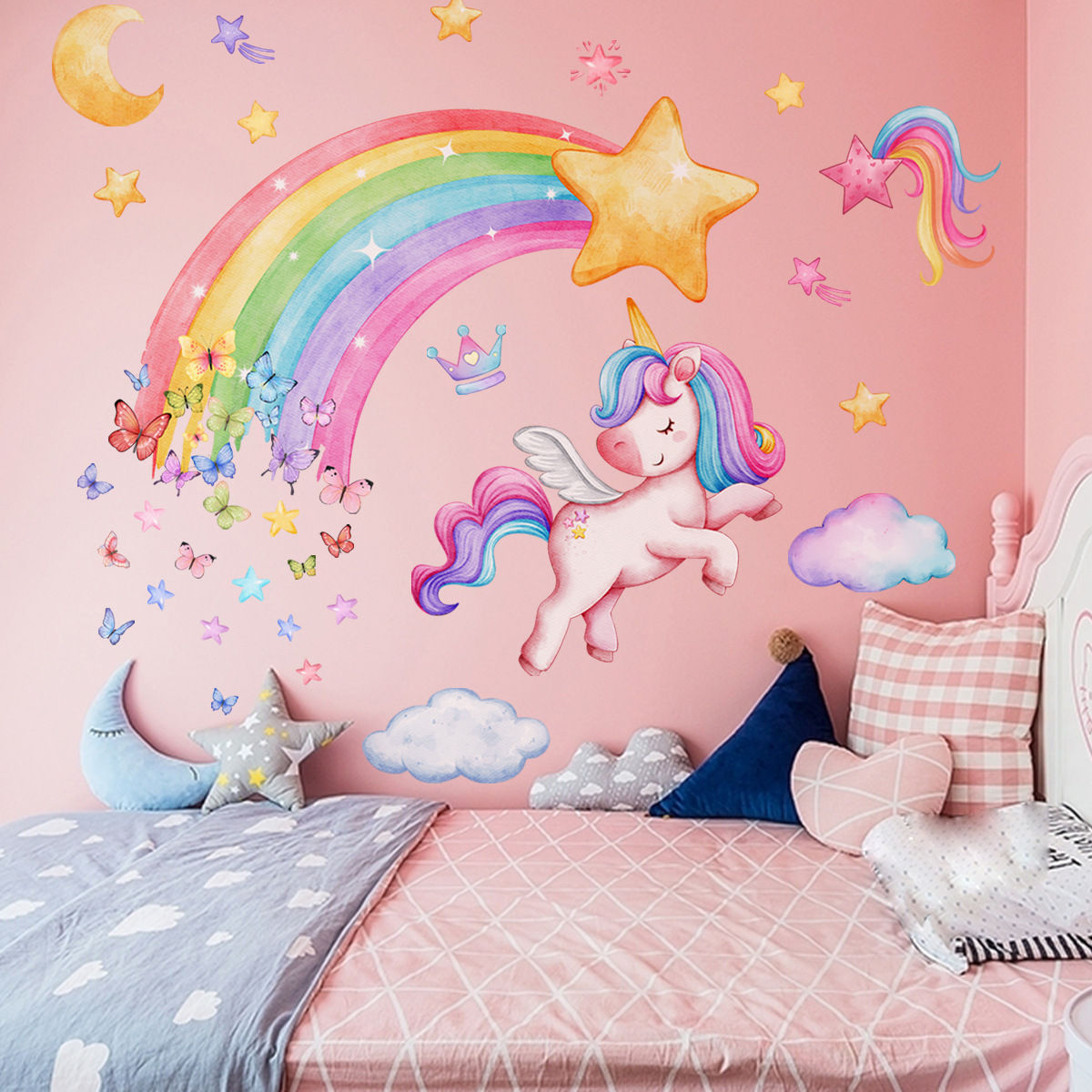 Rainbow Unicorn Wall Stickers For Children's Room Kids Bedroom Girl Room Decor W