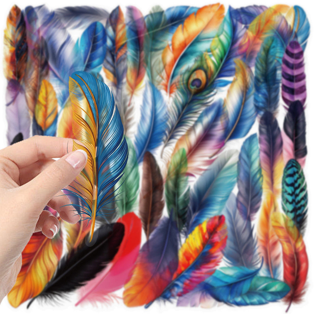 50 Pieces Cartoon Feather Sticker Pack - Waterproof Clear PET, Decor for Journal