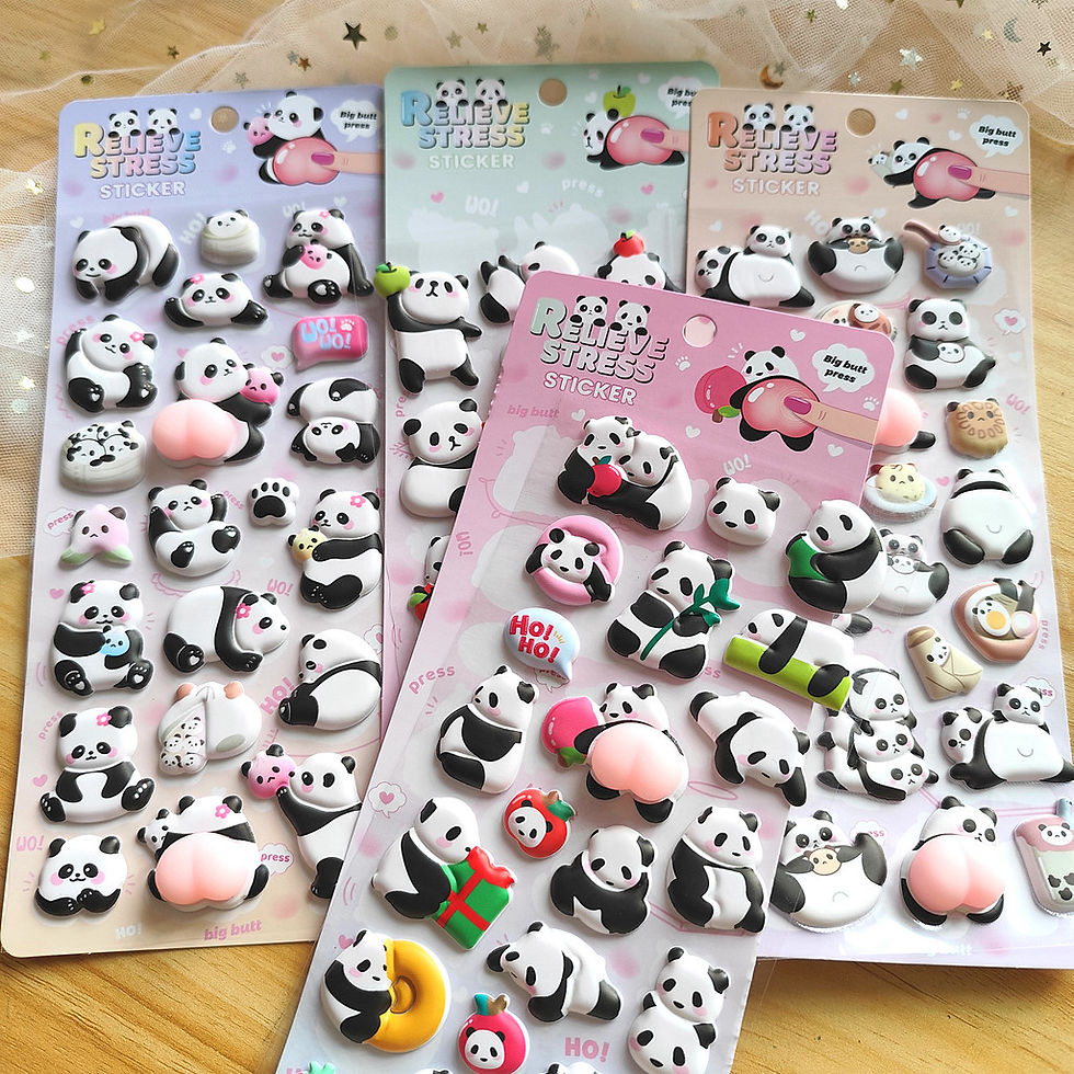 Thumbnail: 4-Piece Panda Stress Relief Stickers - 3D Embossed Decor for Planners, Crafts & 