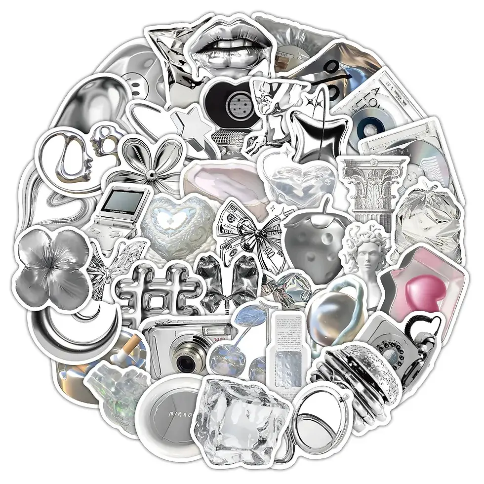 Thumbnail: ​100PCS Cyberpunk Silver Stickers - Metallic Graffiti Decals for Tech Gadgets,