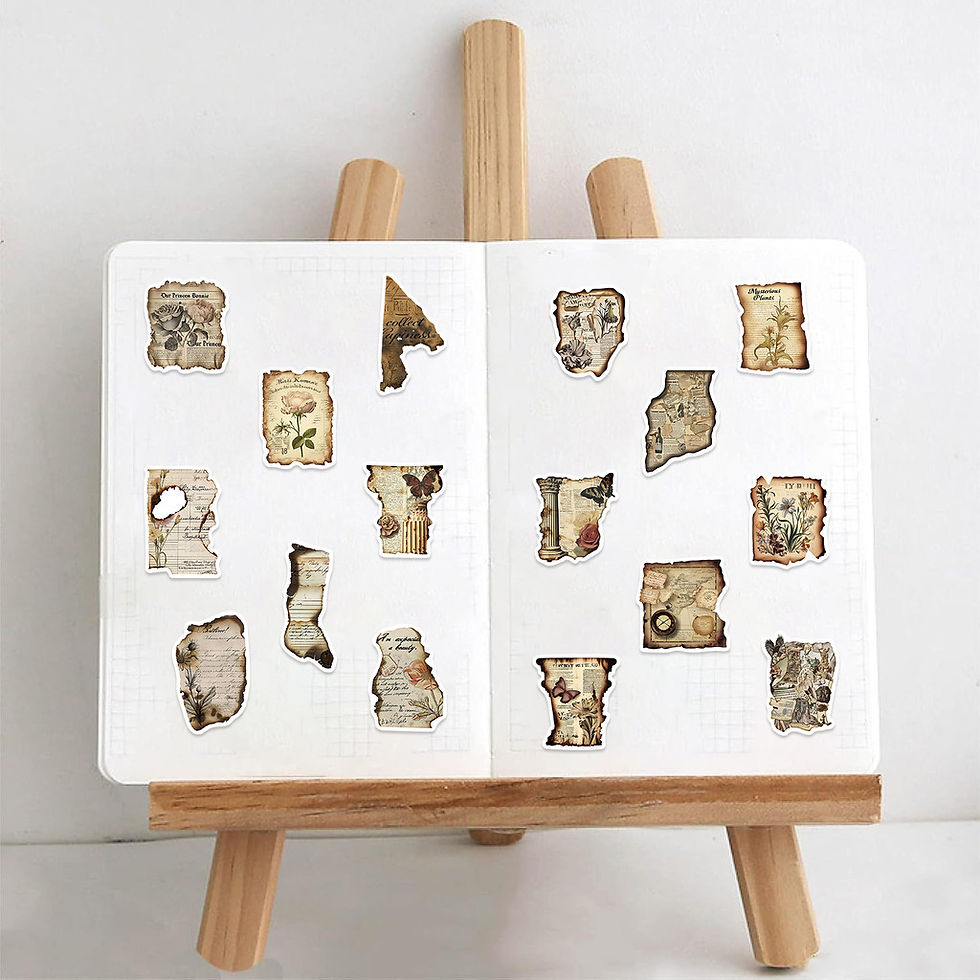 Thumbnail: 50 Pcs Vintage Burned Text Stickers - Waterproof PVC Decals for Phone, Journal &