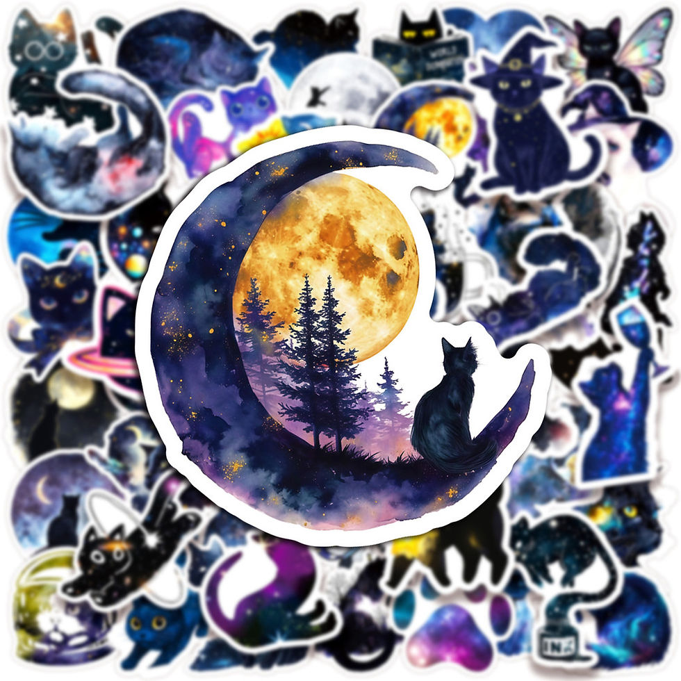 Thumbnail: 50PCS Cartoon Starry Sky Cat Graffiti Stickers - Cute Cat Design Waterproof Deco