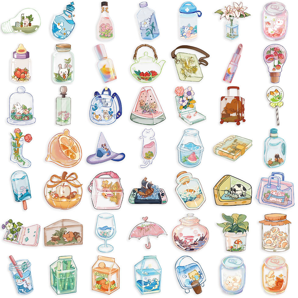 Thumbnail: 50pcs Clear Glass Flowers Plants and Animals PET Sticker Aesthetic Decoration Sc