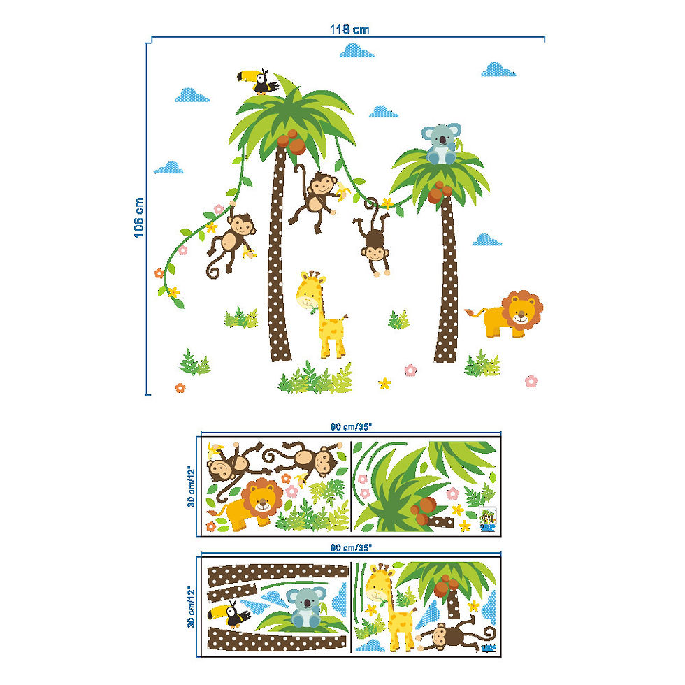 Thumbnail: Cartoon Jungle Woodland Animals Wall Decals Wall Stickers for Boys Girls Baby Nu