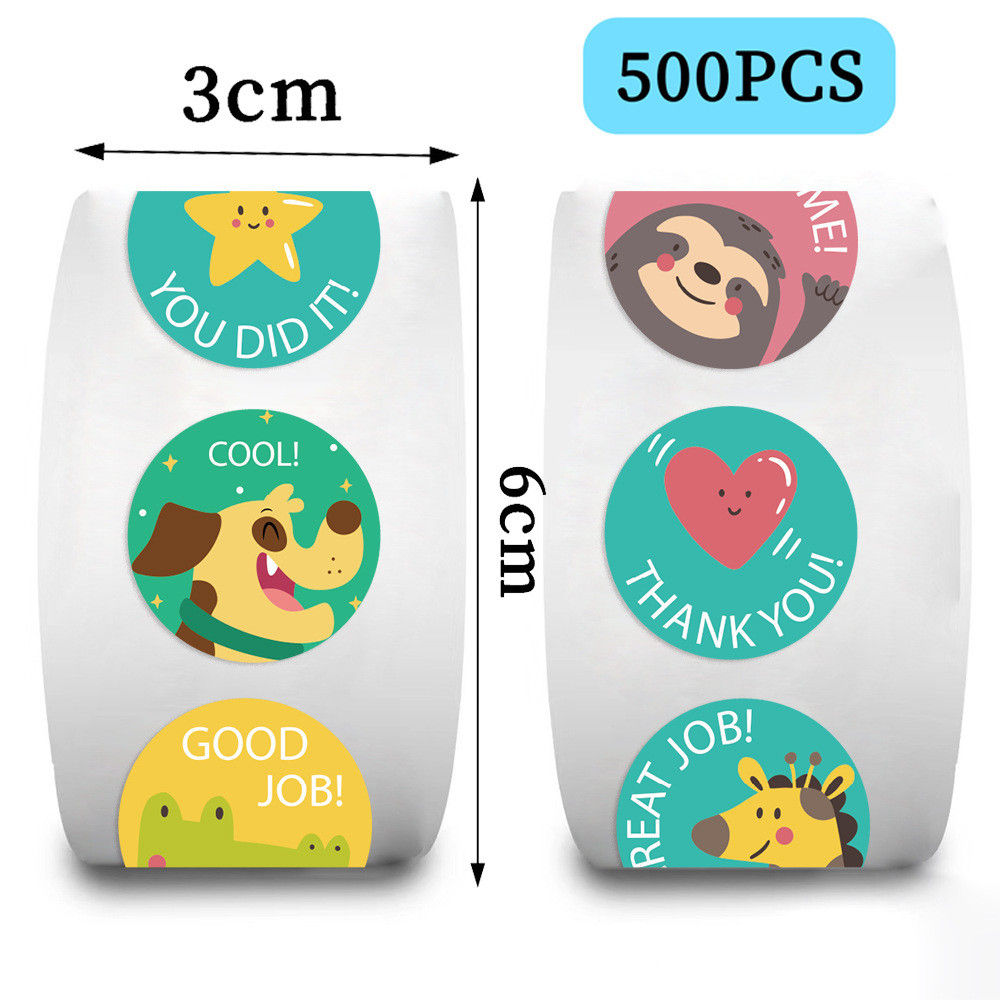 500 Pcs/Roll Teacher Reward Cartoon Stickers - Cute Roll Decals for Gifting, DIY