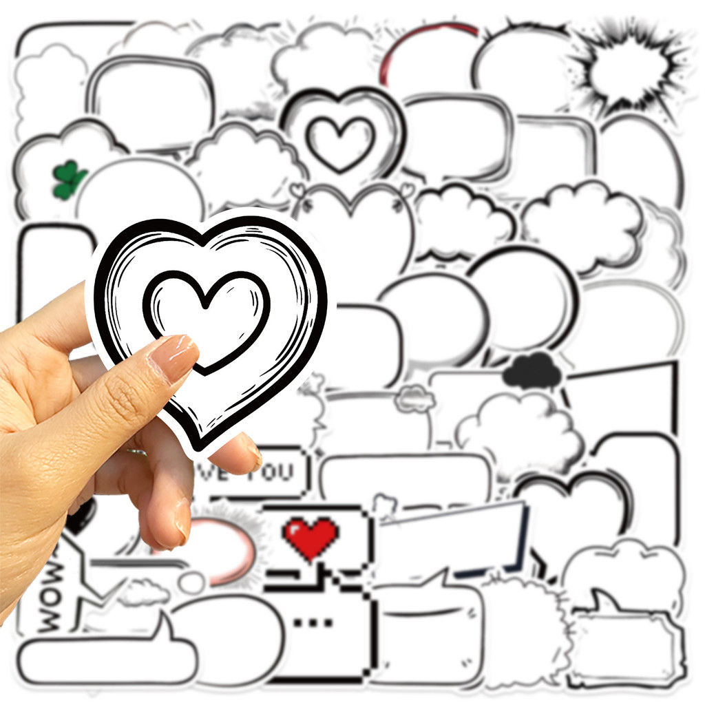 50PCS Black & White Bubble Frame Graffiti Stickers - Waterproof DIY Decor for Gu