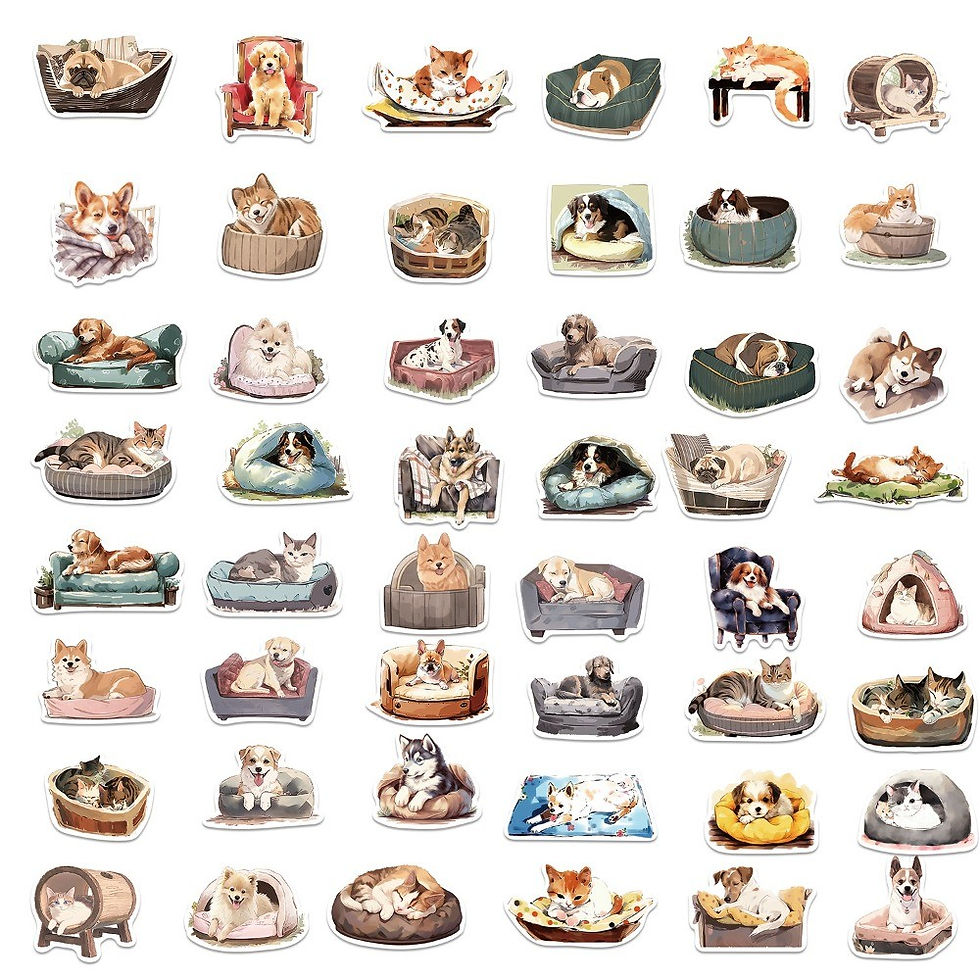 Thumbnail: 50-Piece Cute Cozy Cartoon Cat & Dog Graffiti Stickers - DIY Waterproof Decor fo