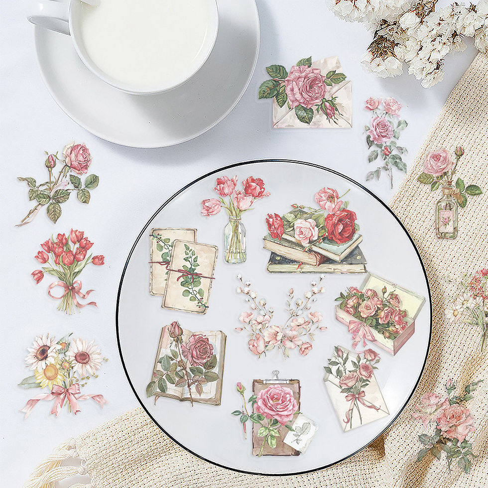 Thumbnail: 50Pcs Cartoon Flowers & Letters PET Transparent Stickers Phone Case Journal Lugg