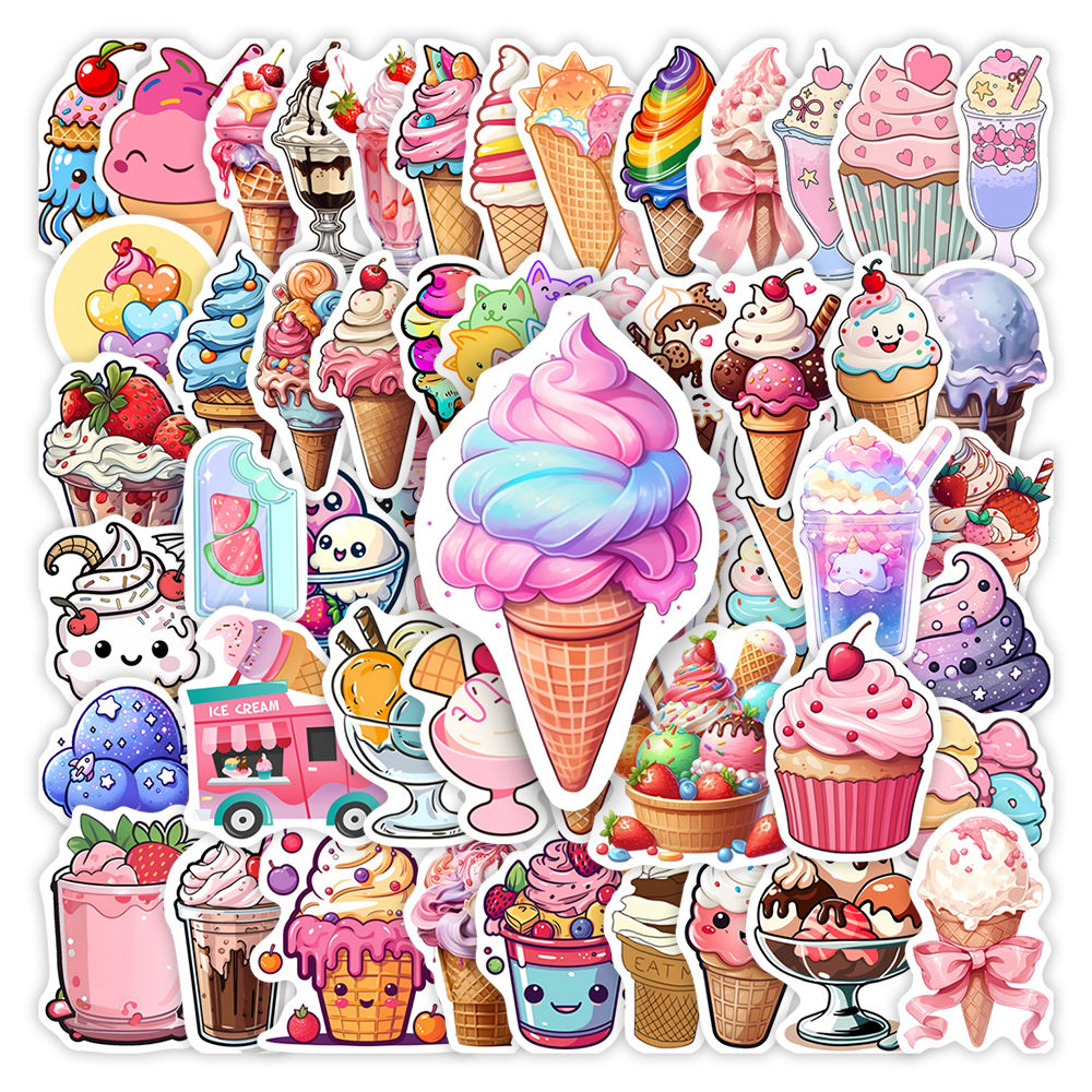 Cute Cartoon Ice Cream Stickers for Kids DIY Toys Gift Scrapbook Junk Journals L