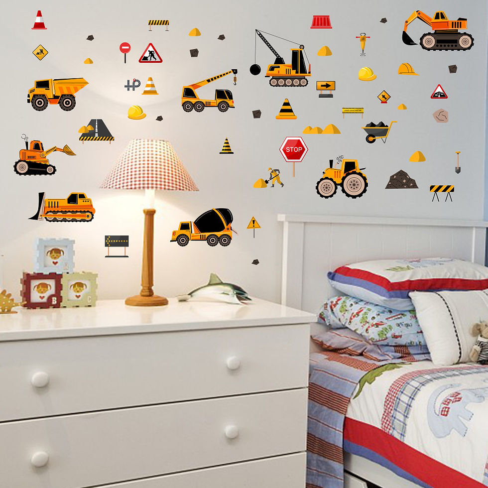 Thumbnail: Cartoon Cars Wall Sticker Engineering Vehicle Fire Truck For Children's Kids Bed