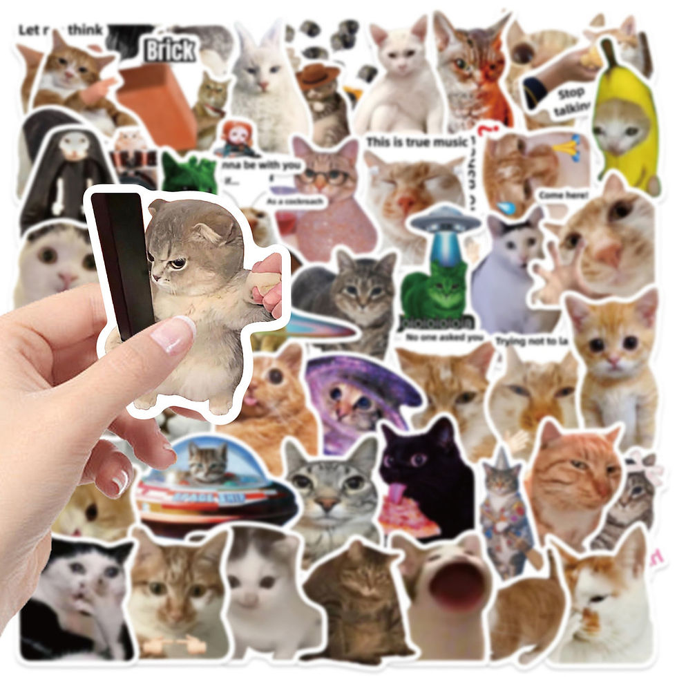 Thumbnail: 50PCS Viral Cat Meme Stickers - Kawaii Doodles for Laptops, Water Bottles & Tech
