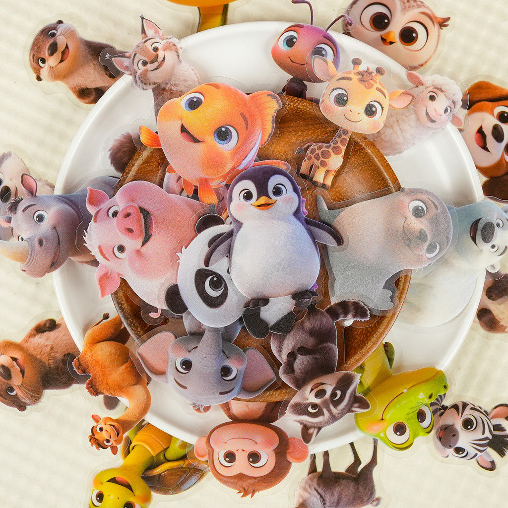56 Pcs New Cute Cartoon Animal Stickers - Transparent PET Kids Craft Decorative