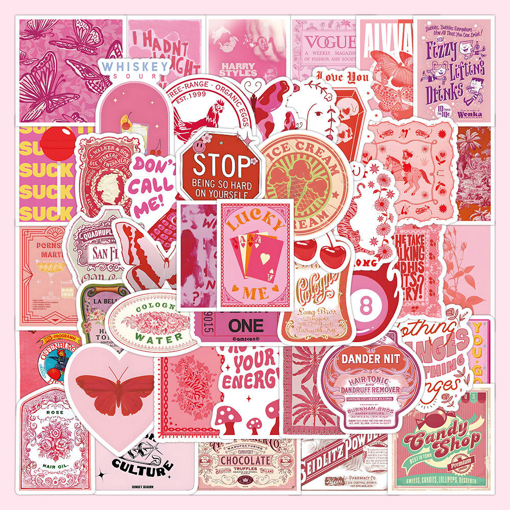 63PCS Pink Vintage Stickers - Retro Sweetness Decor for Notebooks, Phones & DIY