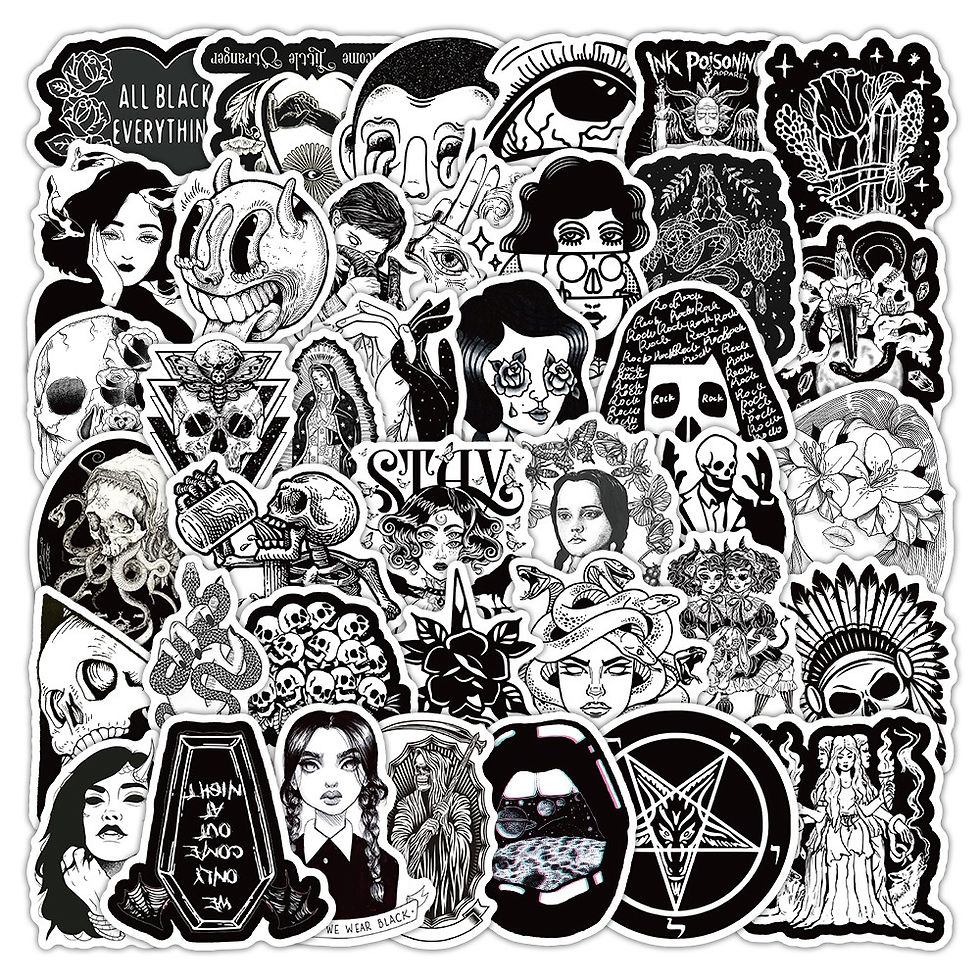 Thumbnail: 52Pcs Black & White Gothic Punk Stickers for DIY Journal Laptop Decoration Recor