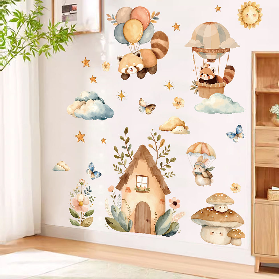 Thumbnail: Watercolor Animals Hot Air Balloon House Wall Stickers for Kids Room Baby Nurser