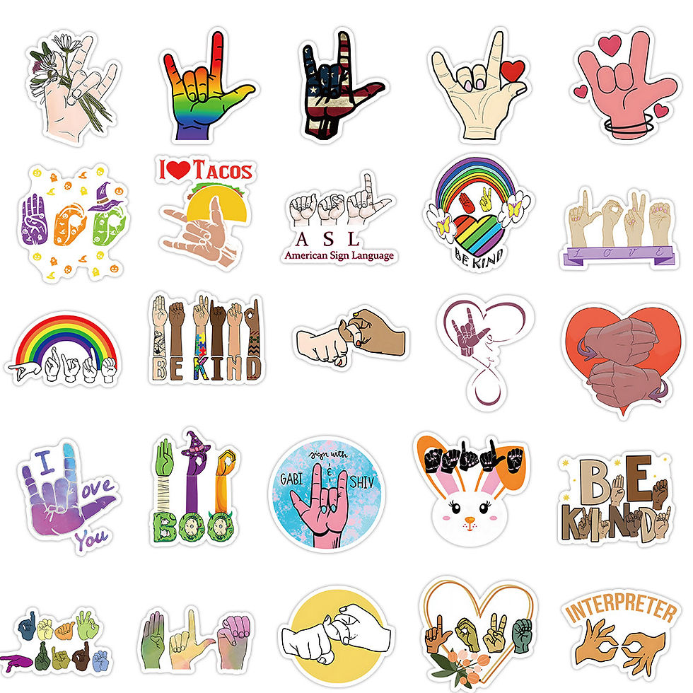 Thumbnail: ASL Sign Language Stickers (50Pcs) - ABC Learning Decor for Kids - Murah & Bergu