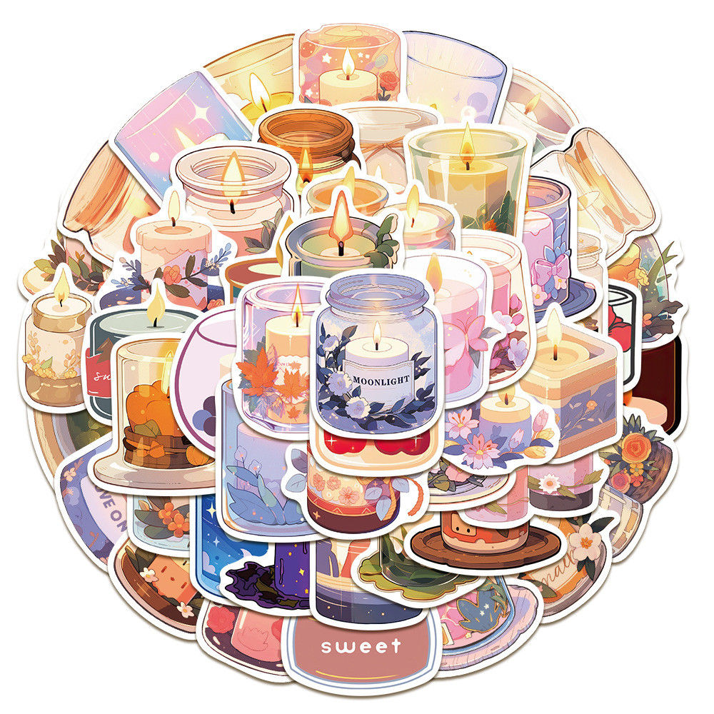 50-Piece Cozy Scented Candle Stickers - Waterproof Decor for Notebooks, Laptops,