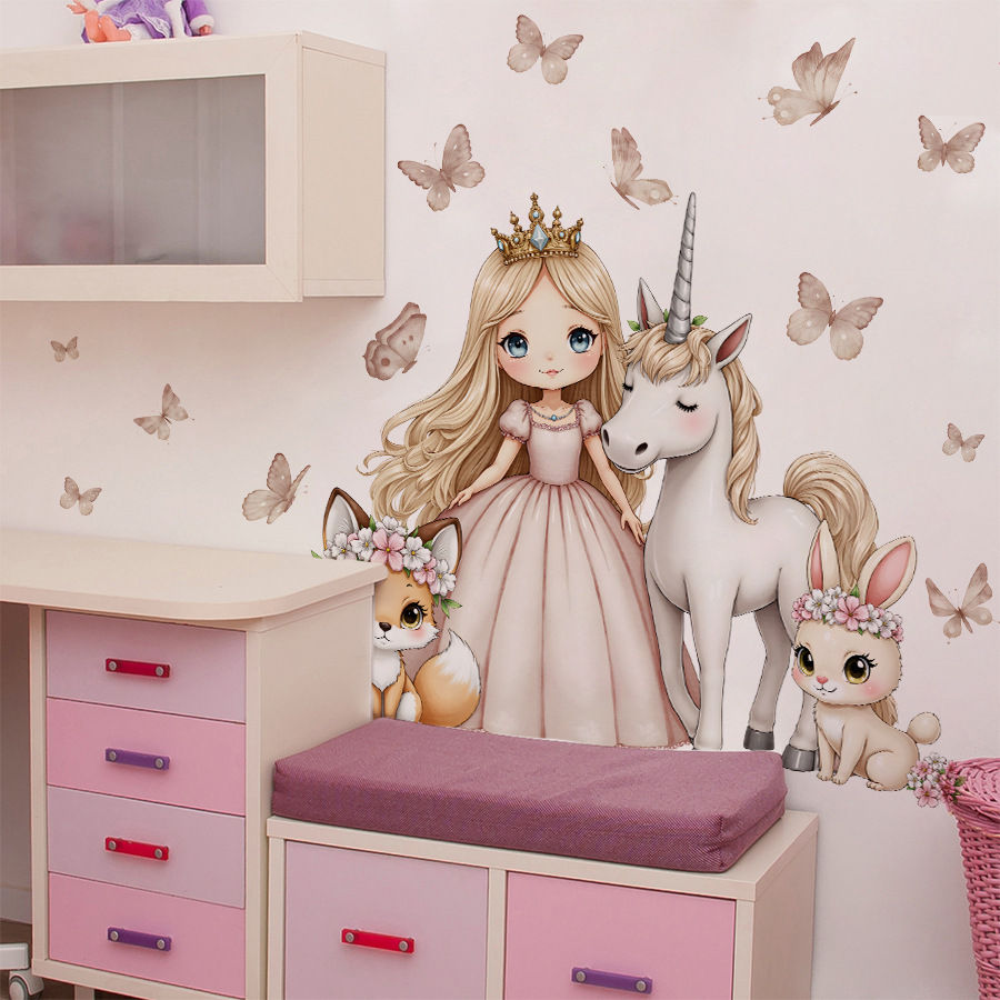 Thumbnail: Cartoon Girl Unicorn Vinyl Child Wall Stickers for Baby Room Decoration Bedroom 