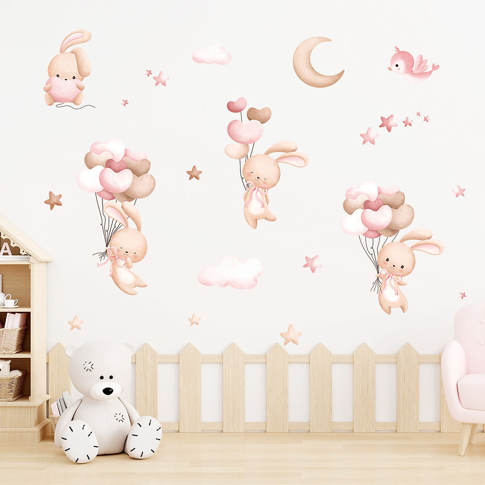 Thumbnail: Pink Cartoon Bear Balloon Wall Stickers for Kids Room Decoration Baby Girls Baby