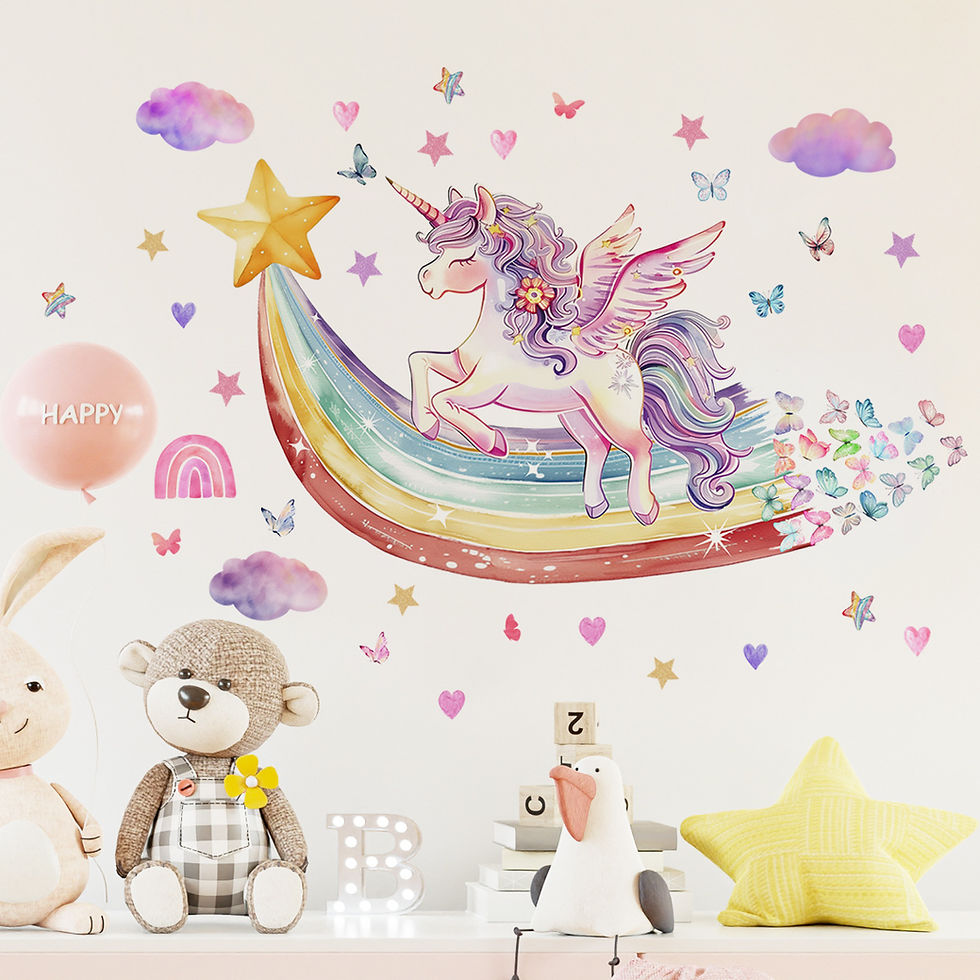 Thumbnail: Rainbow Unicorn Wall Stickers Star Butterfly For Children's Room Kids Bedroom Ba