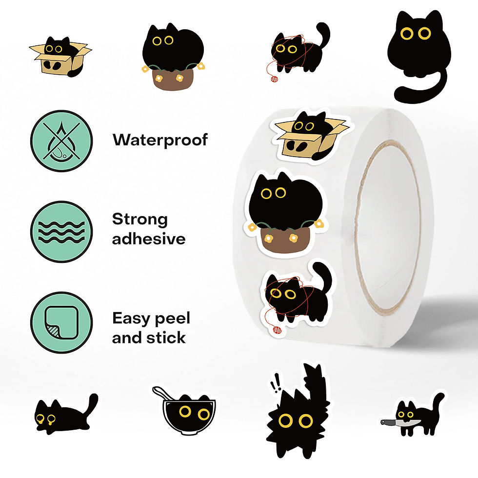 Thumbnail: 500PCS Ten Different Patterns Black Cat Roll Stickers Small Pattern Decoration D