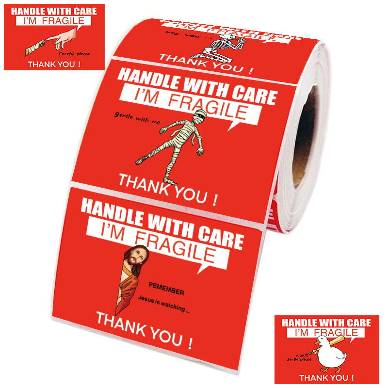 Thumbnail: 200Pcs/Roll Funny Fragile Meme Print Label Stickers Decorative Landscape Laptop 
