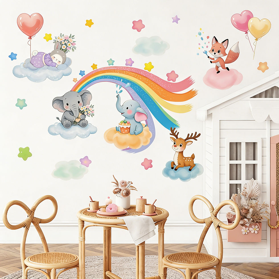 Thumbnail: Clouds Elephants Rainbow Stars Wall Stickers for Kids Room Girls Bedroom Nursery