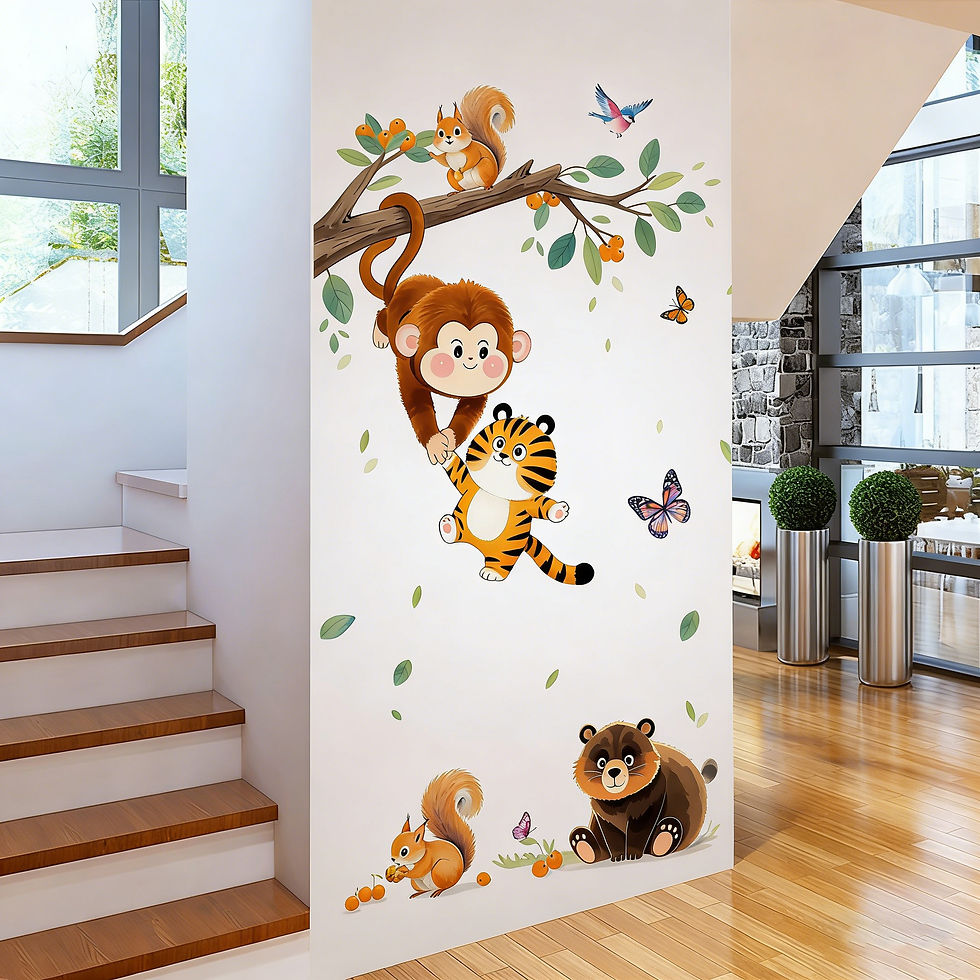 Thumbnail: Adorable Monkey Squirrel Tiger Bear Butterfly Self-Adhesive Wall Stickers for Ch
