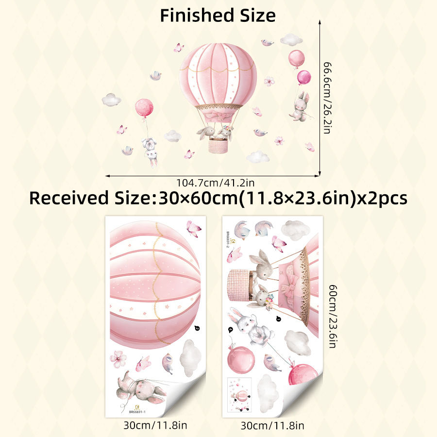 Thumbnail: Cartoon Cute Rabbit Pink Balloon Clouds Wall Stickers For Children's Room Kids B