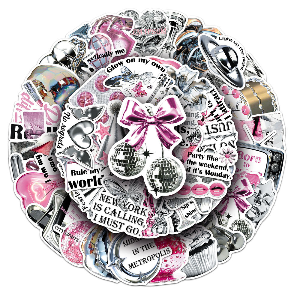 Thumbnail: 50-100 PCS Y2K Silver Glitter Aesthetic Stickers, Waterproof Vinyl Decals for Ph