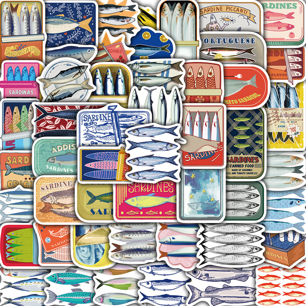 50/100PCS Cute Sardine Sticker Creative Bicycle Luggage Guitar Motorcycle Cartoo