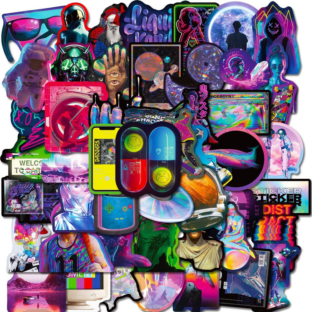 50PCS Laser Graffiti Stickers - Holographic Iridescent Punk Decor for Guitars an
