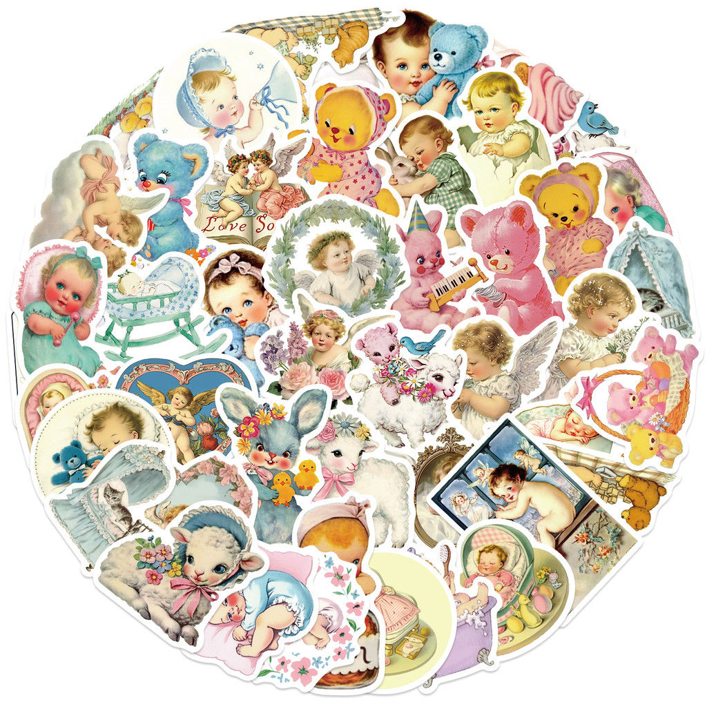 50PCS Cartoon European and American Retro Angel Babies Graffiti Stickers for Bi