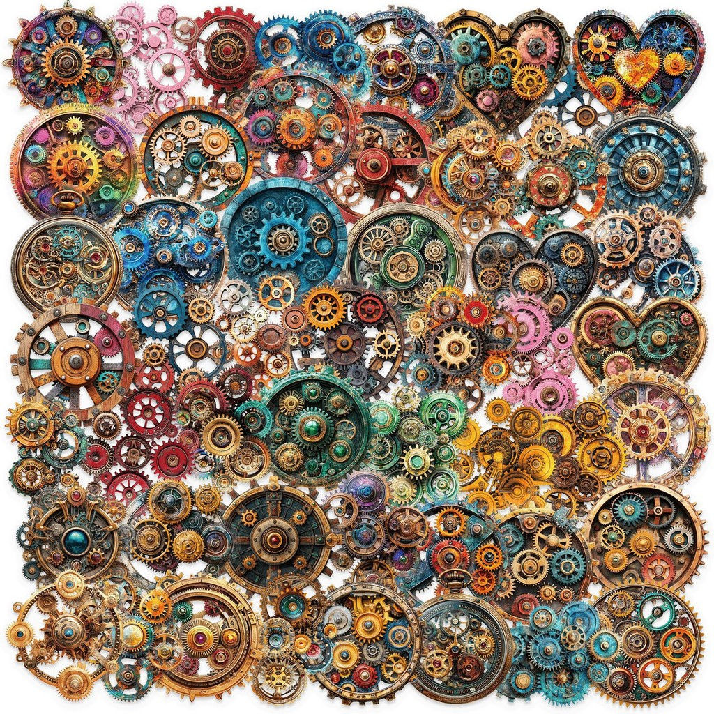 50PCS Transparent Time and Space Gear Sticker Pack - Waterproof Clear PET for Sc
