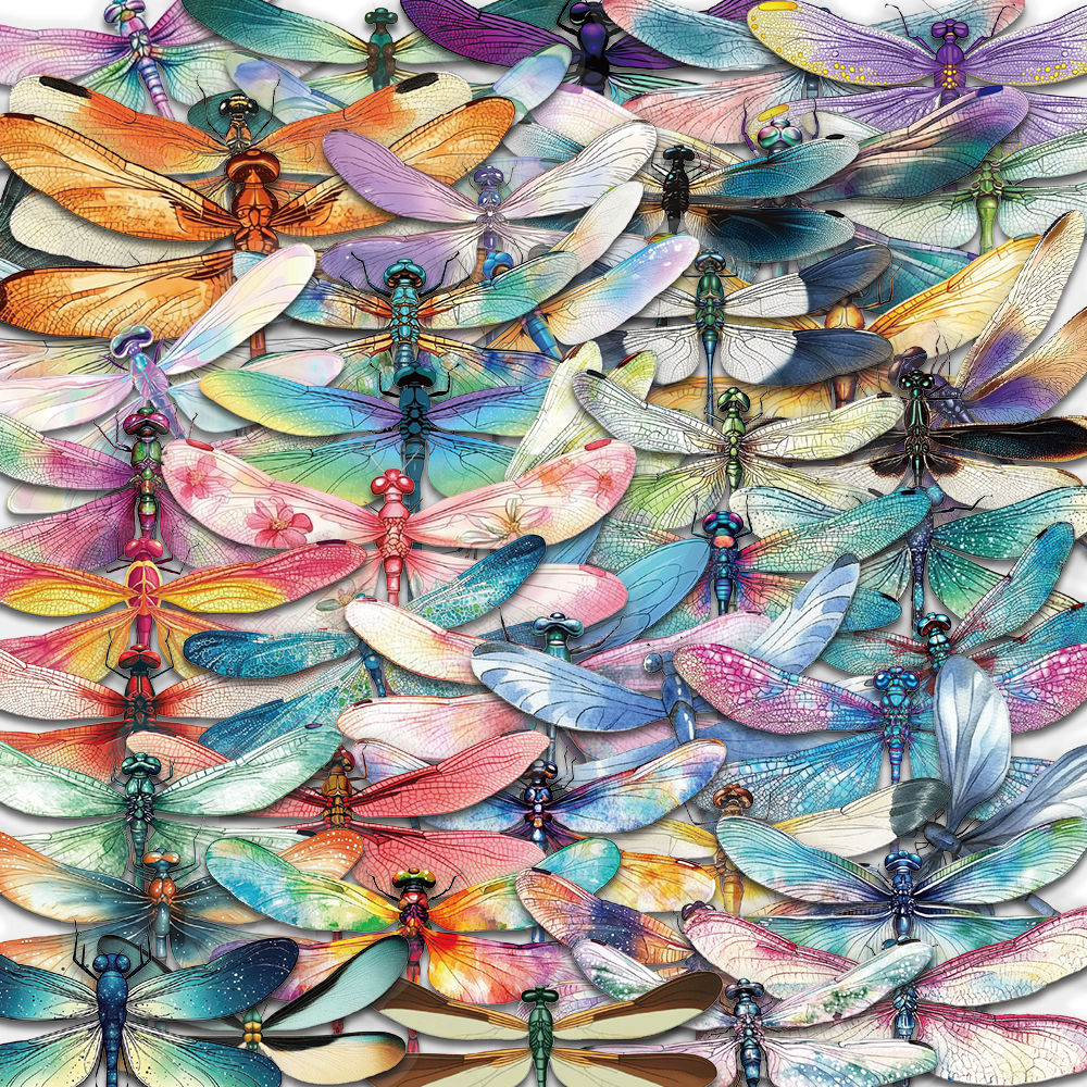 50PCS Cartoon Colour Dragonfly Stickers Graffiti Nostalgia Decals Laptops Phone