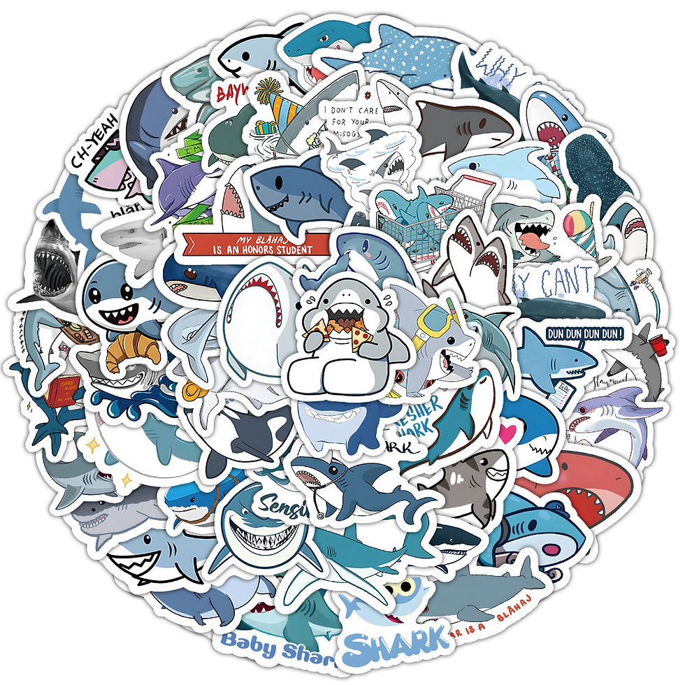Thumbnail: 100Pcs Cute Cartoon Shark Ocean Sticker Set - Waterproof Decor for Luggage & Pho