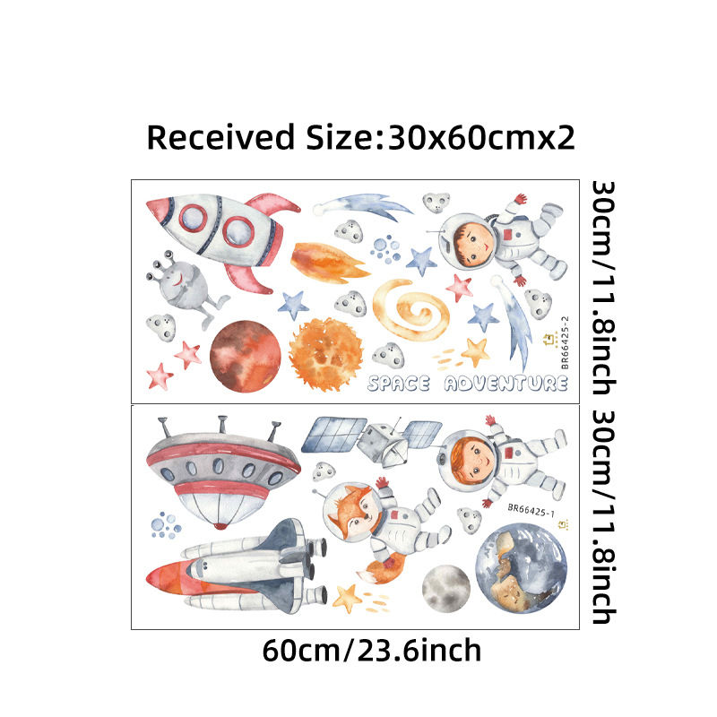 Thumbnail: Watercolor Solar System Space Wall Sticker Baby Nurery Kids Room Planets Rockets