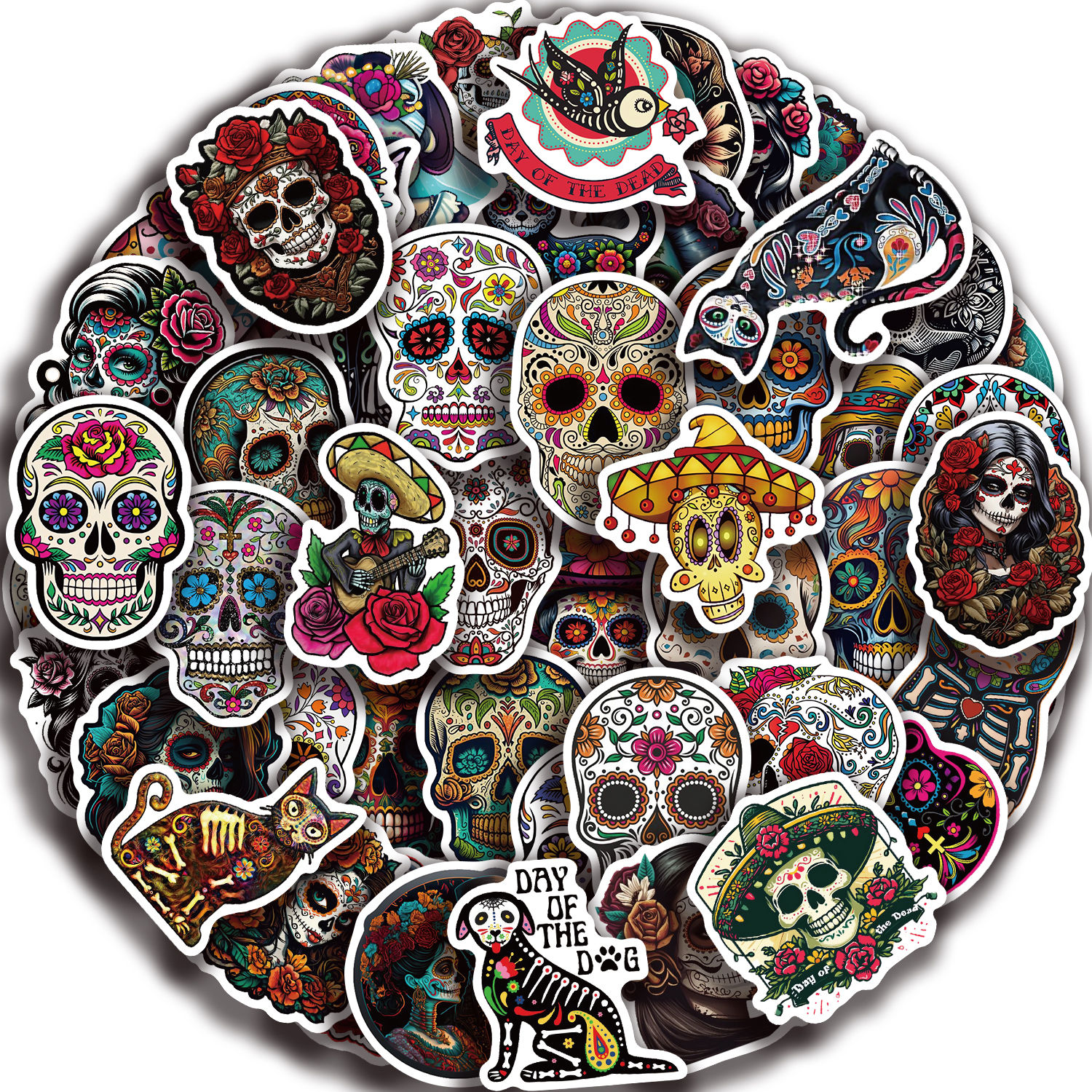 50pcs Mexican Day of the Dead Graffiti Sticker Skateboard Suitcase Guitar Kettle
