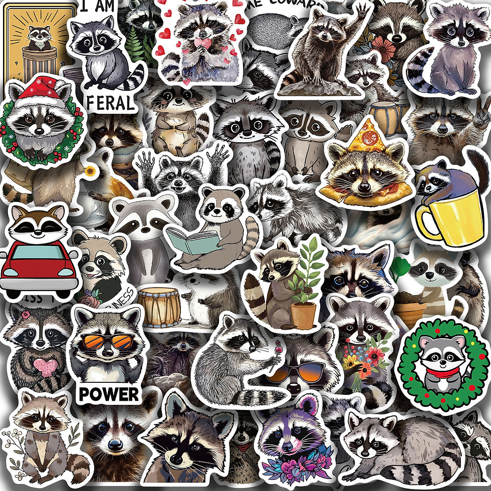 Thumbnail: 50PCS Cute Cartoon Raccoon Sticker Animal Diy Mobile Phone Trend Decal Decal Per