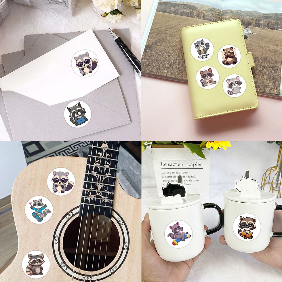 Thumbnail: 500pcs/roll Cartoon Little Raccoon Doodle Stickers Decor Luggage Laptop Helmet S