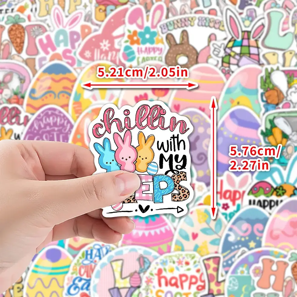 Thumbnail: Creative Easter Doodle Decals - 50-Sheet BPA-Free Vinyl Stickers for Tech Aesthe