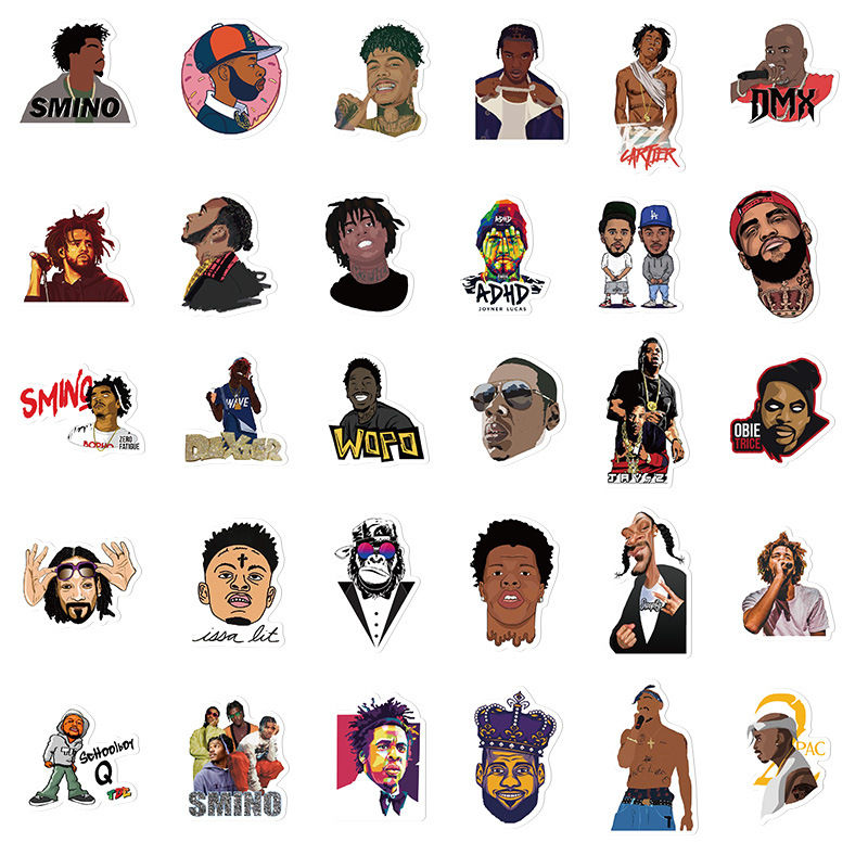 Thumbnail: 64Pcs East West Coast Rap Artists Stickers - Laptop/Guitar/Water Bottle Decor - 