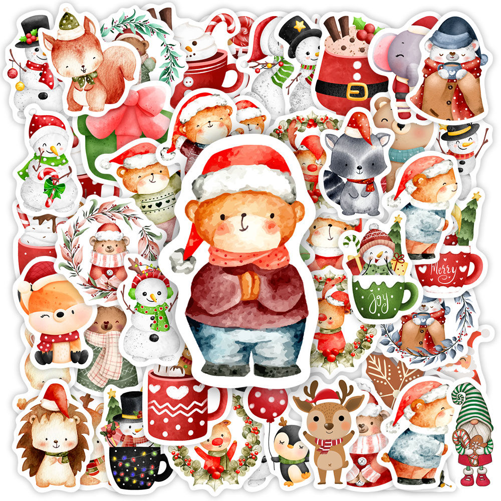 Christmas Stickers Cute Cartoon DIY Scrapbooking Gift Decals Children Sticker PV